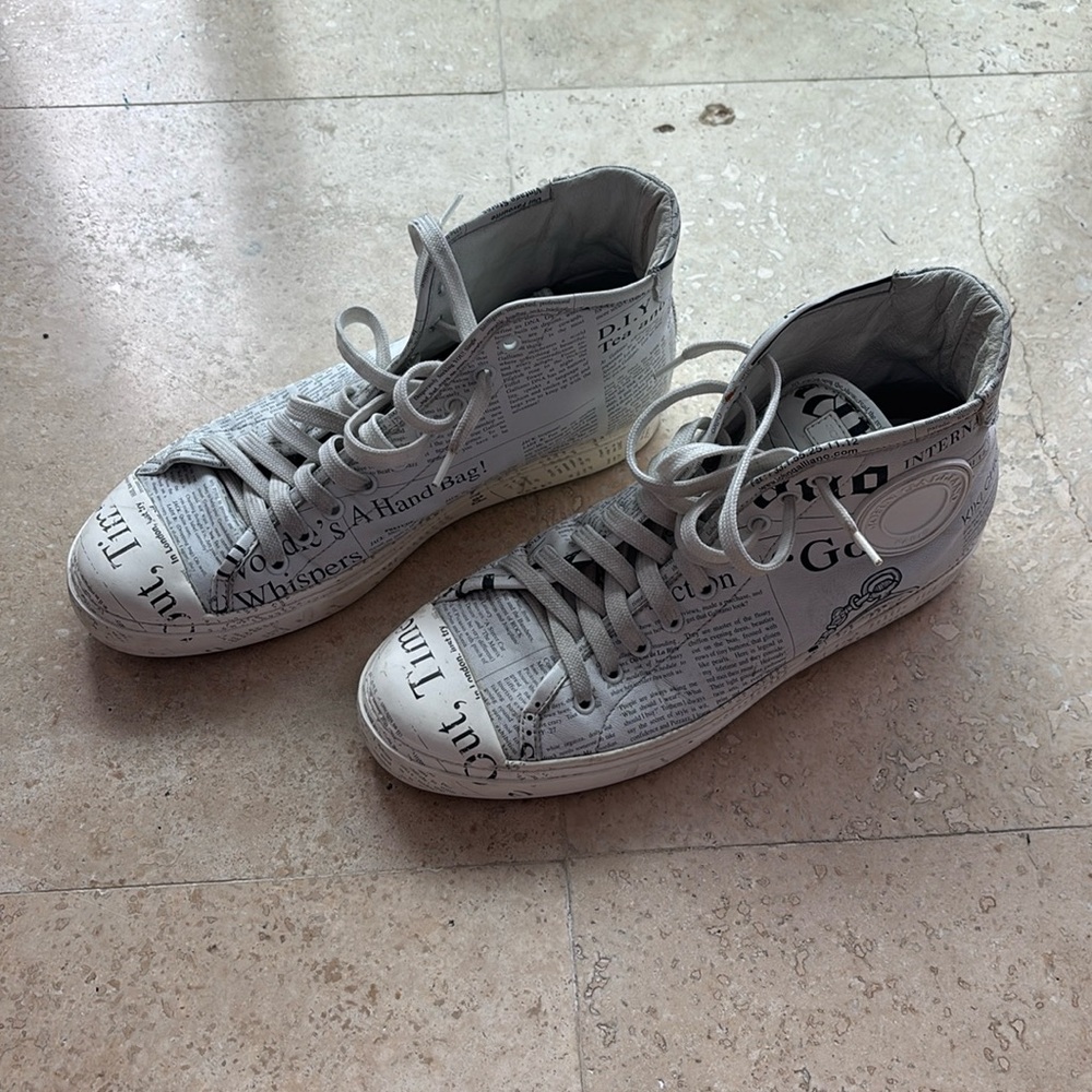 John Galliano Gazette Print Leather Sneakers
